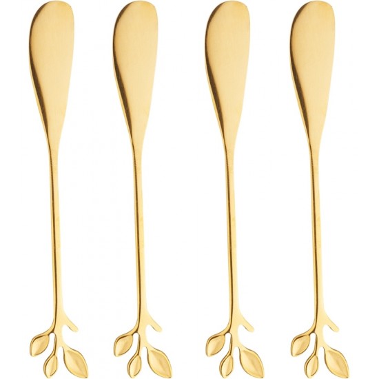 Jogo 4 Espátulas Para Patê ou Manteiga Aço Inox Leaves Dourado